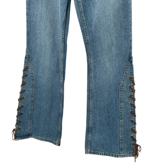 Vintage Y2K Low Rise Flare Jeans Leather Lace Up CK Calvin Klein Jeans | Size 10 - Picture 3 of 12